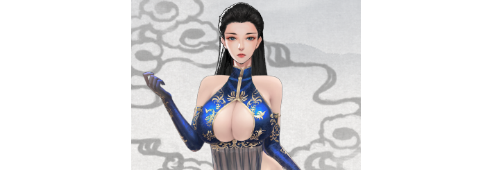 鬼谷八荒黑纱蓝金纹旗袍服饰MOD