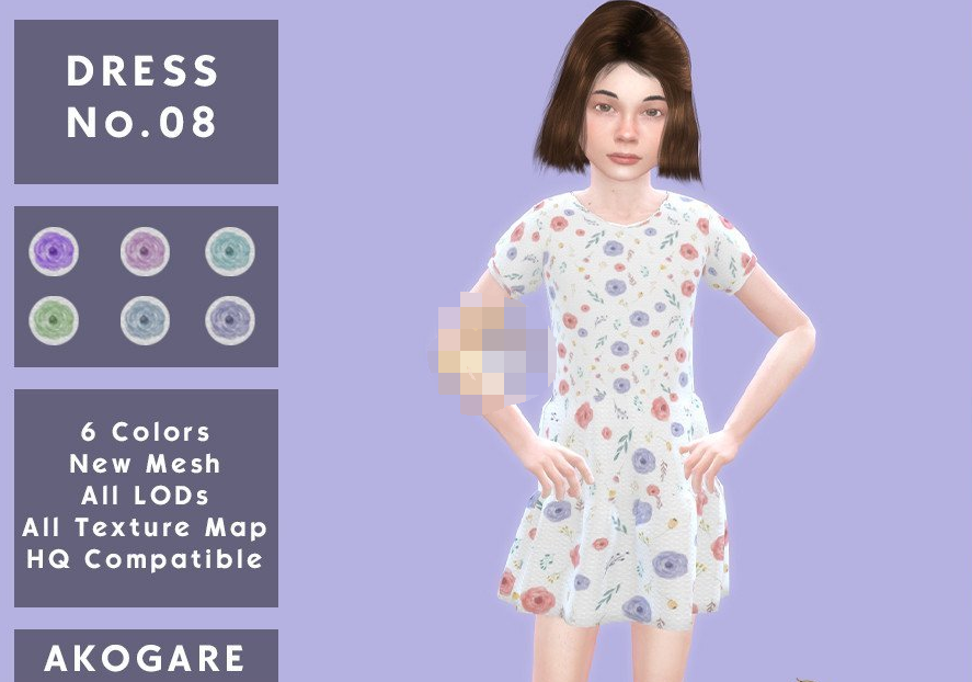 1617694153540284.png 模拟人生4小女孩可爱印花美丽连衣裙MOD