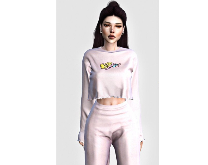 模拟人生4女性简洁印花粉色上衣MOD