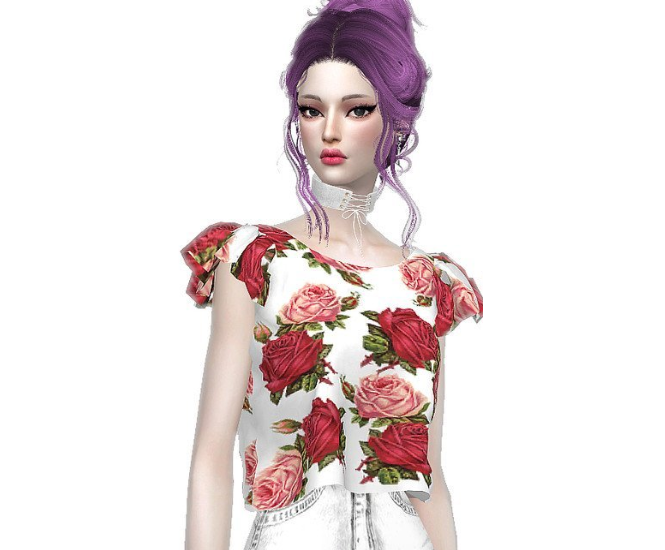 模拟人生4鲜艳印花花边上衣MOD