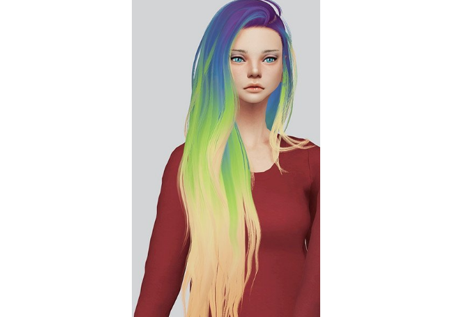 模拟人生4女性柔顺渐变色长发MOD