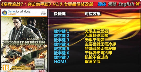皇牌空战7突击地平线七项修改器 v1.6 皇牌空战7突击地平线七项修改器 v1.6
