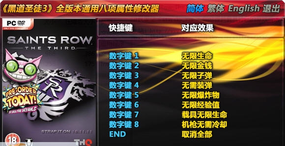 黑道圣徒3八项属性修改器 v1.6 黑道圣徒3八项属性修改器 v1.6