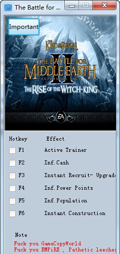 魔戒中土大战2巫王的崛起五项修改器 v1.4 魔戒中土大战2巫王的崛起五项修改器 v1.4