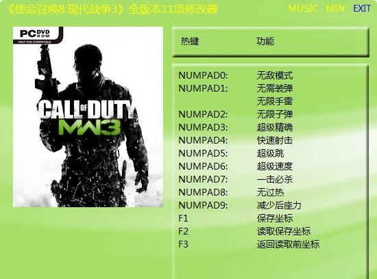 使命召唤8通用十一项属性修改器 v1.5 使命召唤8通用十一项属性修改器 v1.5