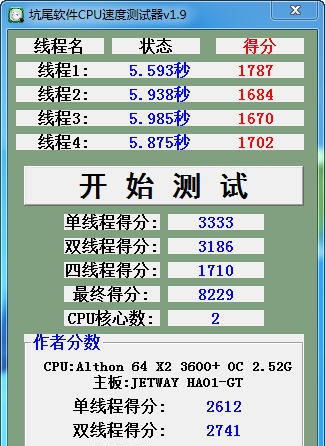 坑尾软件CPU速度测试器 v1.14 坑尾软件CPU速度测试器 v1.14