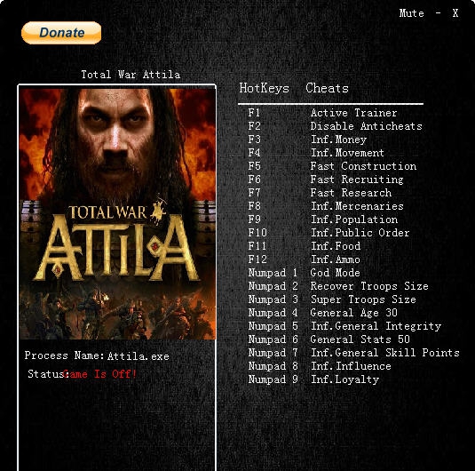 阿提拉全面战争十九项修改器 v1.6.7 阿提拉全面战争十九项修改器 v1.6.7