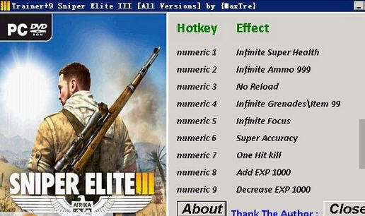 狙击精英3九项修改器 v3.9 狙击精英3九项修改器 v3.9