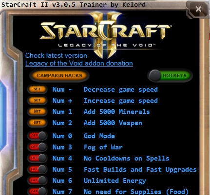 星际争霸2虚空之遗十项修改器 v3.5 星际争霸2虚空之遗十项修改器 v3.5