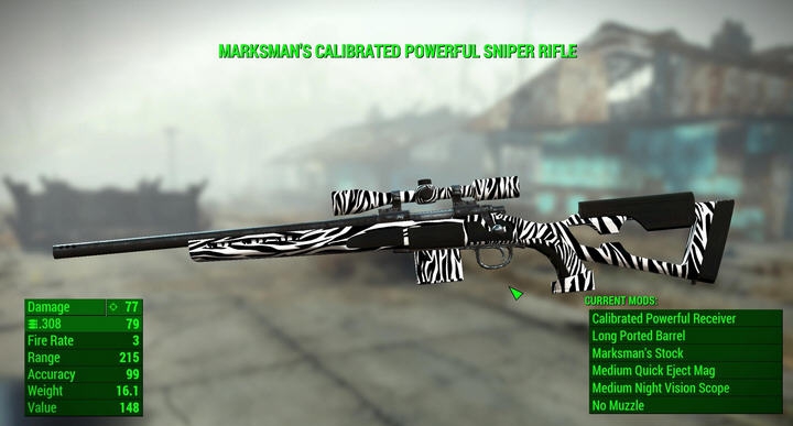 辐射4斑马狙击步枪材质贴图MOD v2.4 辐射4斑马狙击步枪材质贴图MOD v2.4