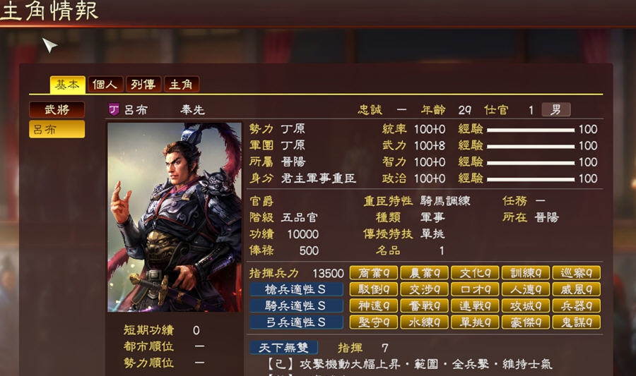 三国志13吕布开局全能力满存档 v2.6 三国志13吕布开局全能力满存档 v2.6