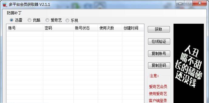 爱奇艺迅雷VIP会员账号获取器 v2.1.5 爱奇艺迅雷VIP会员账号获取器 v2.1.5