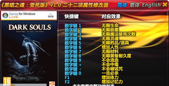 黑暗之魂受死版二十二项修改器 v3.6 黑暗之魂受死版二十二项修改器 v3.6