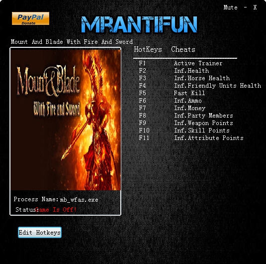 骑马与砍杀火与剑十项修改器 v3.6 骑马与砍杀火与剑十项修改器 v3.6