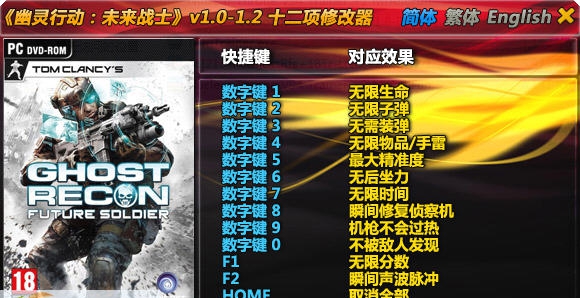 幽灵行动4未来战士十二项修改器 v1.6 幽灵行动4未来战士十二项修改器 v1.6