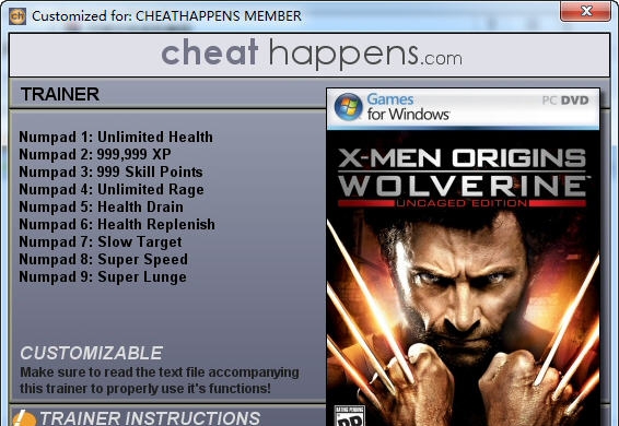 X战警前传金刚狼九项修改器 v3.8 X战警前传金刚狼九项修改器 v3.8