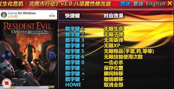 生化危机浣熊市行动八项修改器 v2.9 生化危机浣熊市行动八项修改器 v2.9