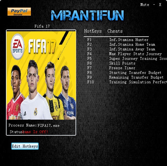 FIFA17体力属性十项修改器 v3.3 FIFA17体力属性十项修改器 v3.3