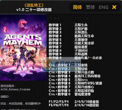 混乱特工二十一项修改器 v3.4 混乱特工二十一项修改器 v3.4