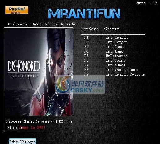 耻辱界外魔之死九项修改器 v3.7 耻辱界外魔之死九项修改器 v3.7