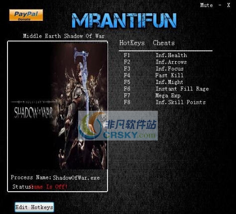中土世界战争之影八项修改器 v3.4 中土世界战争之影八项修改器 v3.4