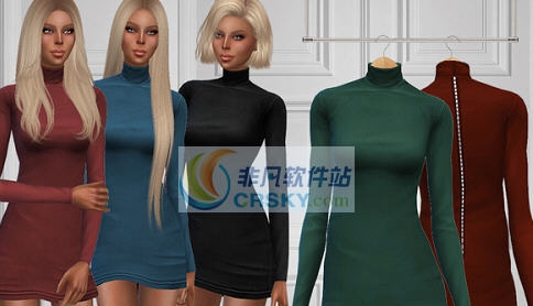 模拟人生4女士棉布高领长袖拉丝连衣短裙MOD v2.7 模拟人生4女士棉布高领长袖拉丝连衣短裙MOD v2.7