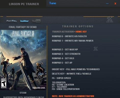 最终幻想15试玩版十二项修改器 v3.5 最终幻想15试玩版十二项修改器 v3.5