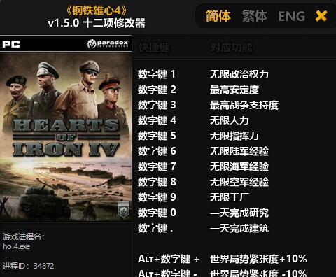 钢铁雄心4十二项修改器 v1.12 钢铁雄心4十二项修改器 v1.12