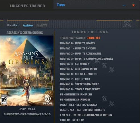 刺客信条起源二十项修改器 v1.47