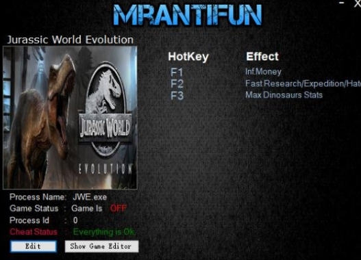 侏罗纪世界进化五项修改器 v3.5 侏罗纪世界进化五项修改器 v3.5