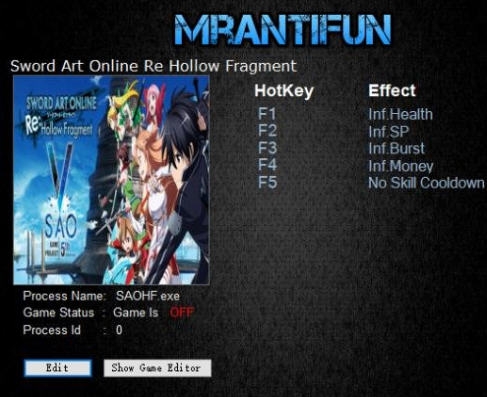 刀剑神域虚空断章五项修改器 v3.3 刀剑神域虚空断章五项修改器 v3.3