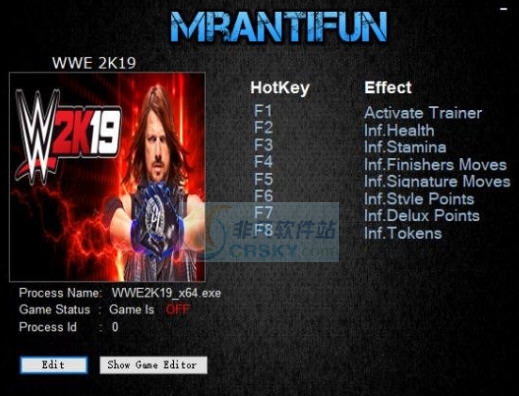 WWE2K19七项修改器 v3.6 WWE2K19七项修改器 v3.6
