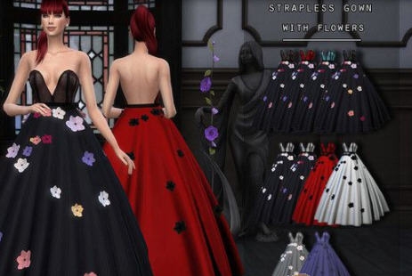 模拟人生4无肩带花卉礼服MOD v2.4 模拟人生4无肩带花卉礼服MOD v2.4