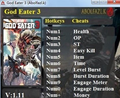 噬神者3十二项修改器 v1.16 噬神者3十二项修改器 v1.16