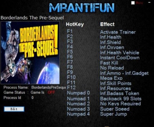 无主之地前传十七项修改器 MrAntiFunv1.4 无主之地前传十七项修改器 MrAntiFunv1.4