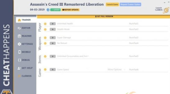 刺客信条3解放重制版十项修改器 CHEATHAPPENSv1.5