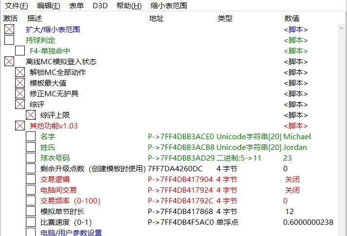 NBA2K21离线MC CT表中文版 v1.11 NBA2K21离线MC CT表中文版 v1.11