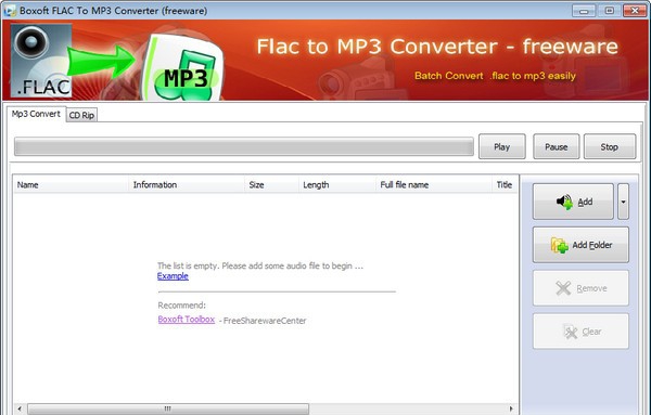 Boxoft free Flac to MP3 Converter(Flac转MP3格式工具) v1.5 Boxoft free Flac to MP3 Converter(Flac转MP3格式工具) v1.5