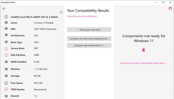 ReadySunValley(Win11电脑健康状况检查) v0.20.6 ReadySunValley(Win11电脑健康状况检查) v0.20.6