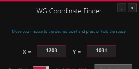WG Coordinate Finder(鼠标光标坐标位置查找工具) v1.0.5 WG Coordinate Finder(鼠标光标坐标位置查找工具) v1.0.5