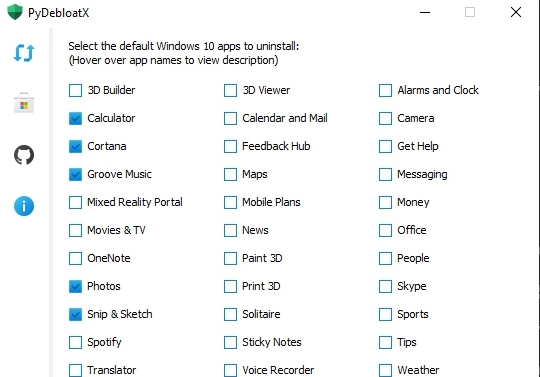 PyDebloatX(Win10预装应用卸载工具) v1.17 PyDebloatX(Win10预装应用卸载工具) v1.17