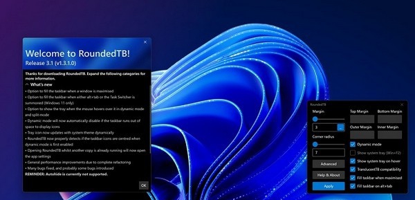 roundedTB(win11任务栏设置) v3.7 roundedTB(win11任务栏设置) v3.7