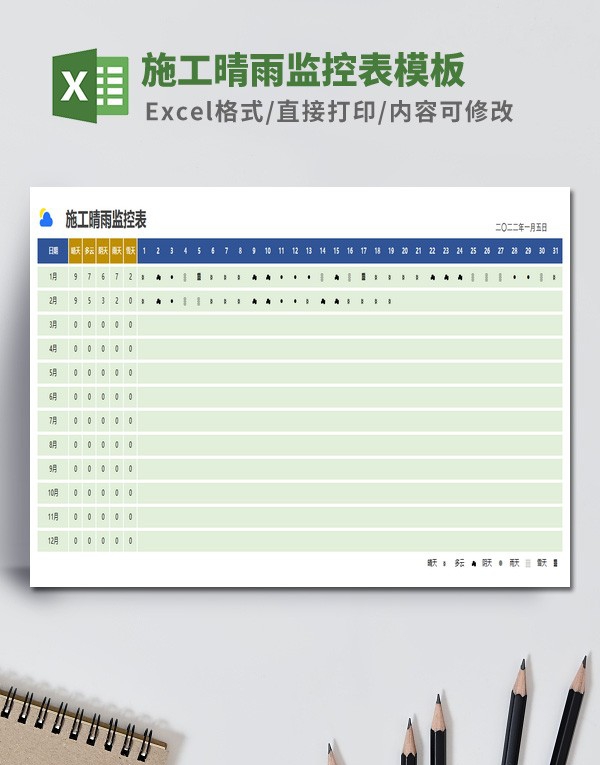 施工晴雨监控表模板 v3.63 施工晴雨监控表模板 v3.63
