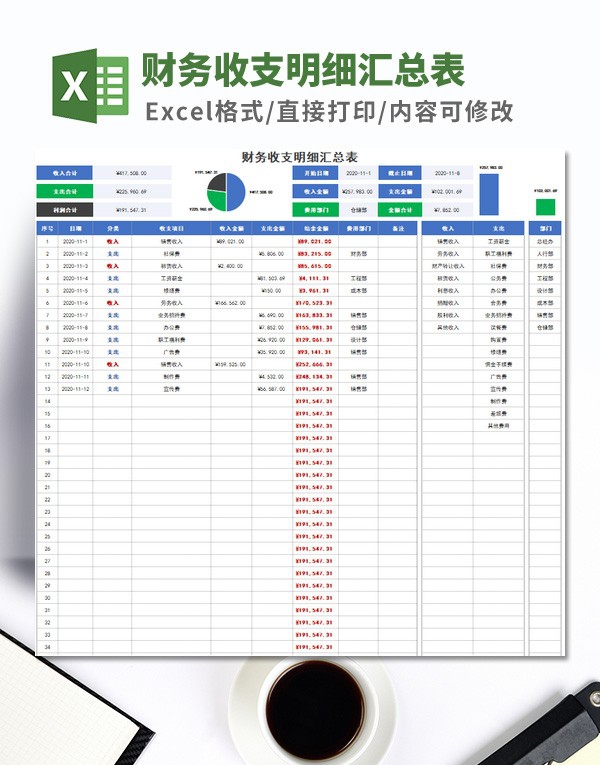 财务收支明细汇总表模板 v2.40 财务收支明细汇总表模板 v2.40