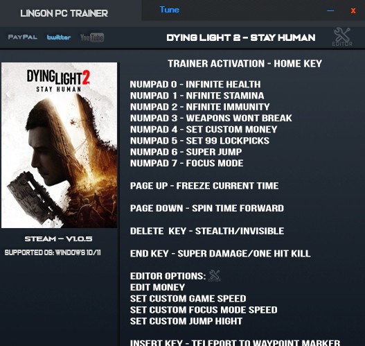 消逝的光芒2十六项修改器LINGON版 v1.0.9 消逝的光芒2十六项修改器LINGON版 v1.0.9