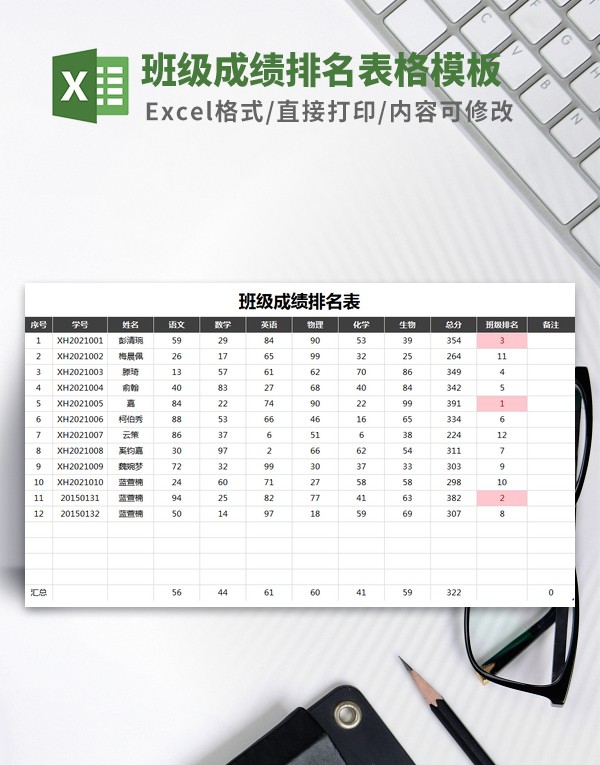 班级成绩排名表格模板 v2.69 班级成绩排名表格模板 v2.69