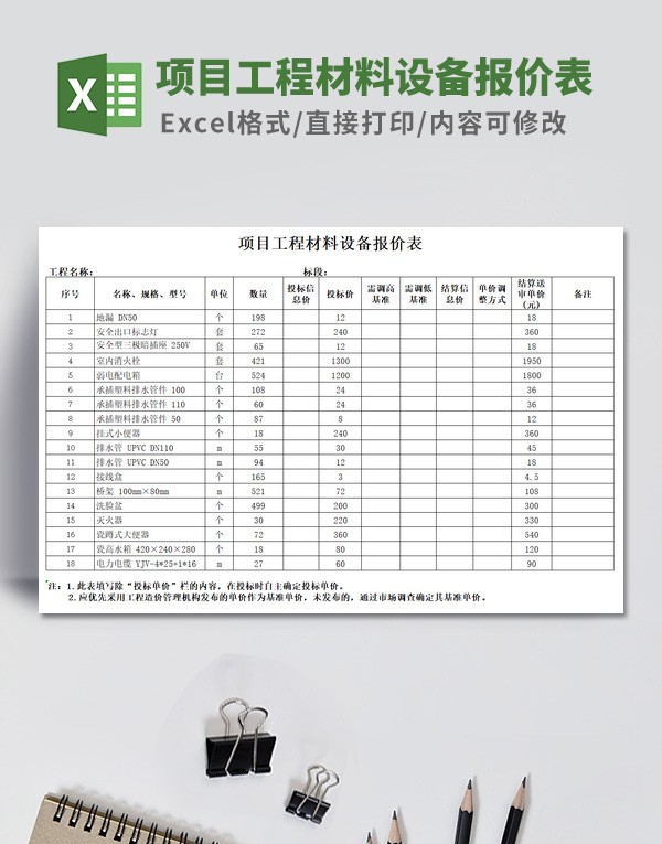 项目工程材料设备报价表模板 v2.89 项目工程材料设备报价表模板 v2.89