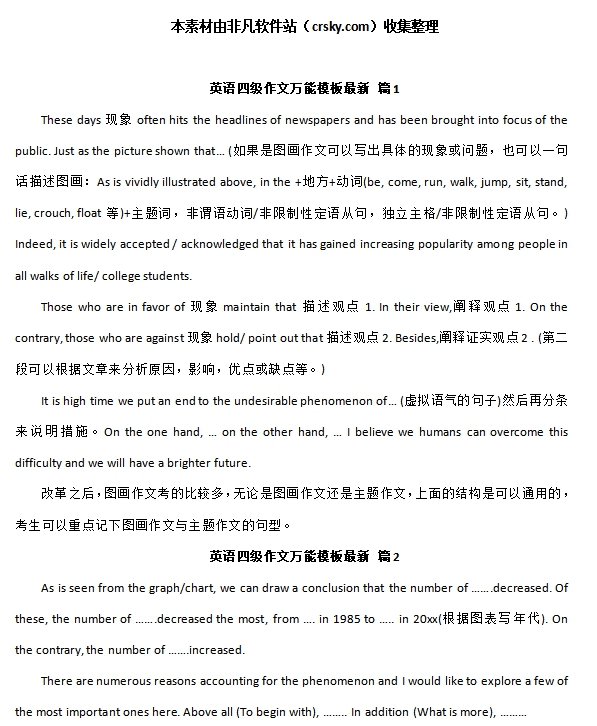 英语四级通用作文模板素材 v1.9 英语四级通用作文模板素材 v1.9