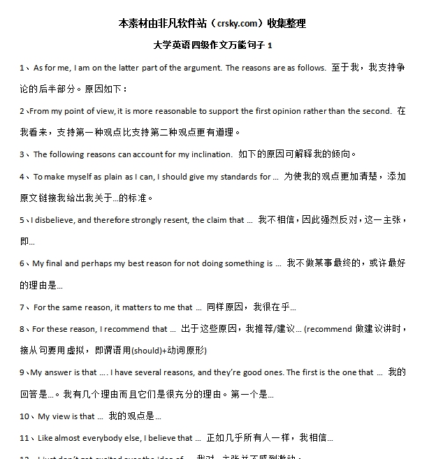 英语四级作文万能套用句型素材 v1.4 英语四级作文万能套用句型素材 v1.4