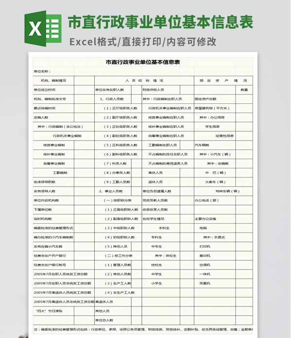 市直行政事业单位基本信息表模板 v2.20 市直行政事业单位基本信息表模板 v2.20